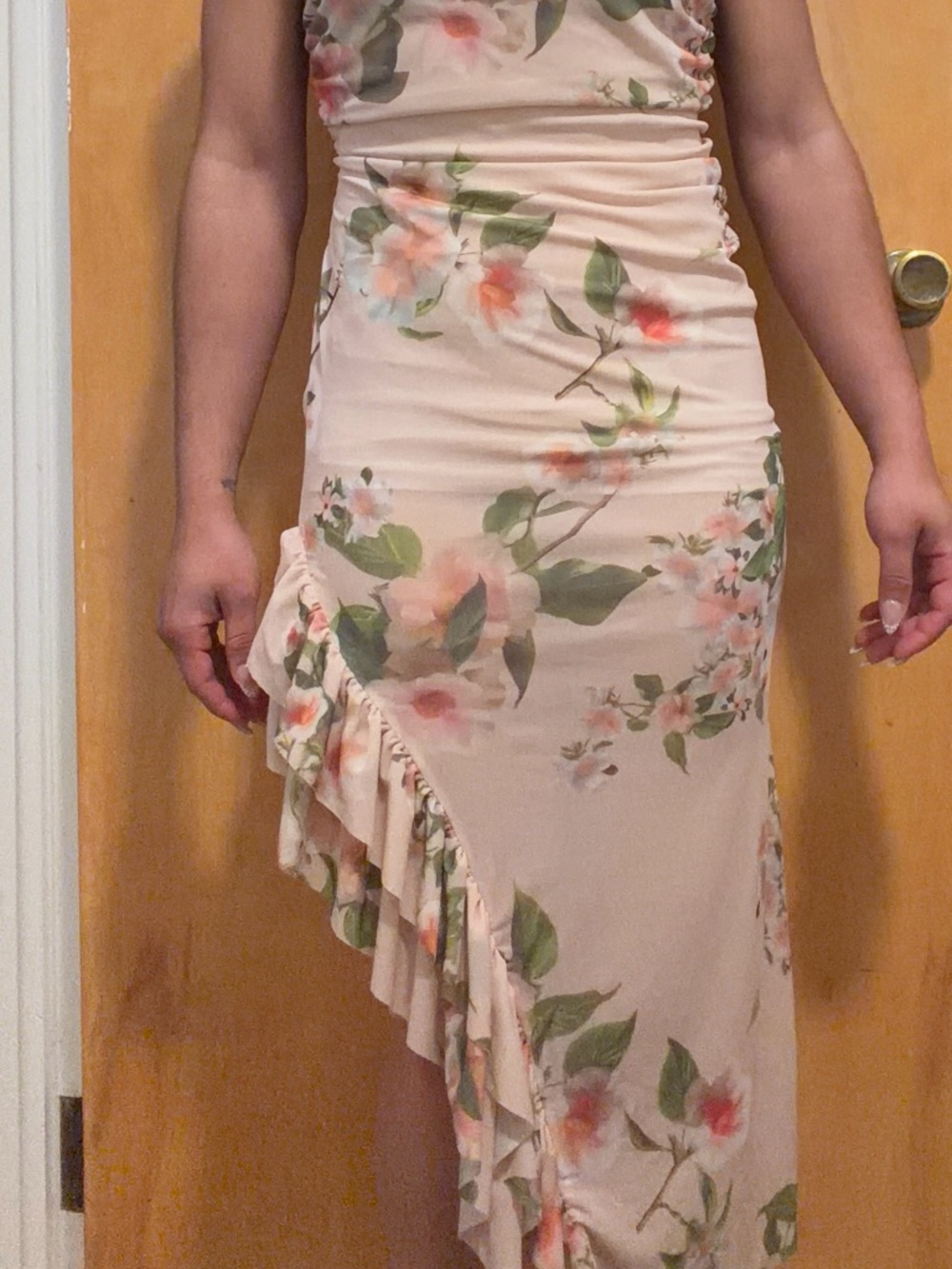 Zara Blush and Olive Floral Lined Dress